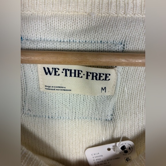 Free People Into the Blue Wool Blend Crop Sweater in Tropical Blue Combo Medium - Picture 7 of 12